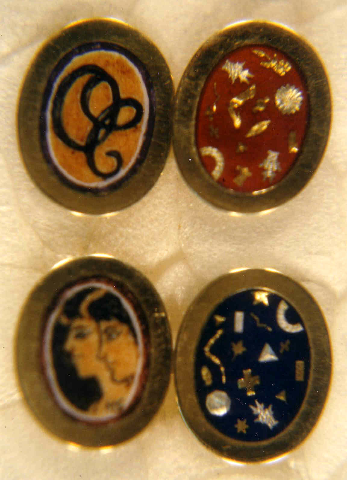 gemelli oro 18kt smalto e miniatura da antico vaso greco